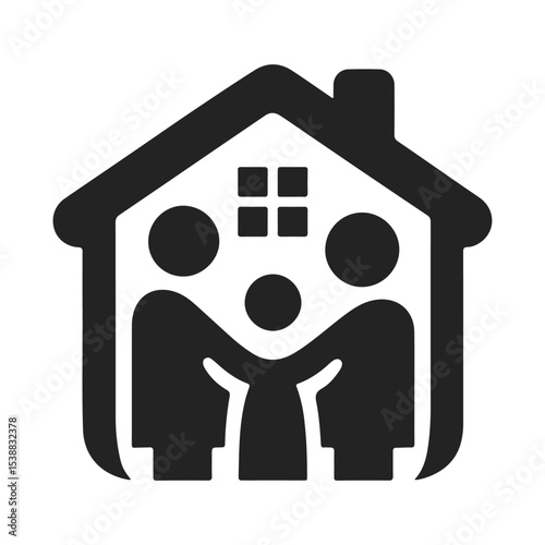 Stylized abstract family and home icon in solid black – ideal for branding, packaging, labels, or modern identity design