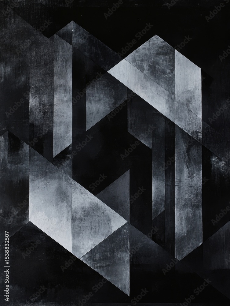 Abstract geometric design with overlapping shapes in shades of gray and black. Abstract geometric design with overlapping shapes in shades of gray and black.
