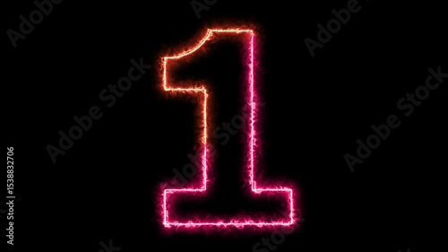 Design number 1 surrounded by fire. Concept: Numbers, fire, orange.