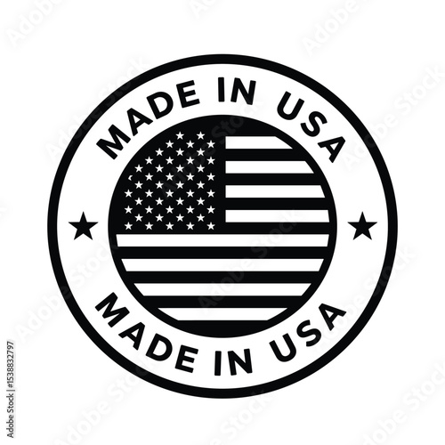 Made in USA icon in circle outline. American quality product symbol. Manufactured in the United States sign. Vector illustration