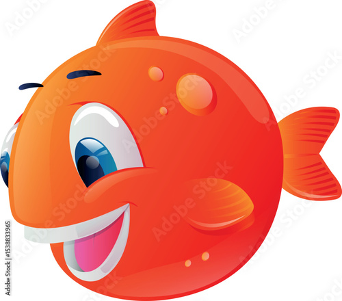 HAPPY ORANGE ROUND FISH CHARACTER SIDE VIEW