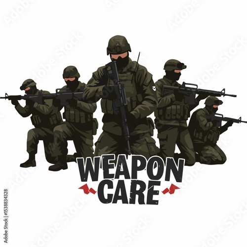 Steeled Resolve: A squadron of soldiers, clad in tactical gear, embodies vigilance and readiness with their weaponry.