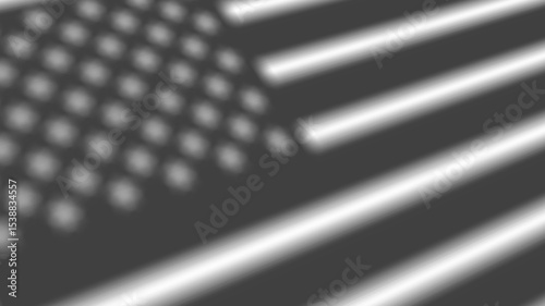 Waving American flag shadow overlay with soft sunlight blur on transparent background. Subtle patriotic light and shadow effects ideal for backgrounds, banners, or creative design elements.