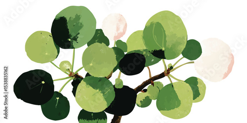 A digitally crafted illustration of a charming Chinese money plant, showcasing its distinct coin-shaped leaves and delicate structure, set against a clean backdrop. 