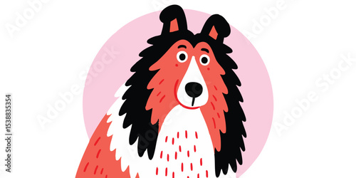 A charming cartoon of a collie dog with distinctive color, showcasing the sweet and playful character of the breed. This artwork radiates joy.