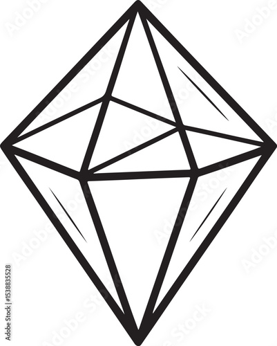 Crystal Gemstone Rose Quartz Obsidian Moonstone Diamond Topaz Vector Illustration, Sketch Drawing Line Linear Symbol Icon Engraving Coloring Book, Hand-drawn Black and White Isolated