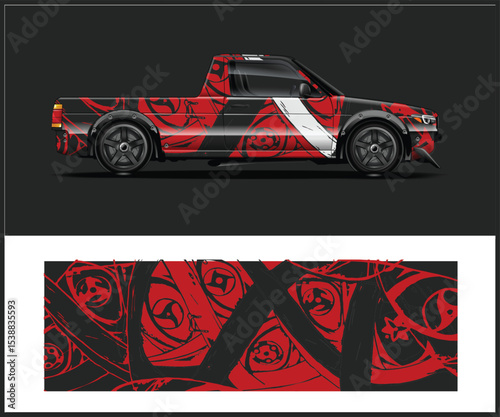 Red and Black Abstract Design Truck Wrap Template