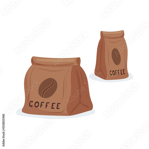 Vector illustration of two coffee bags with a coffee bean logo and label. Suitable for packaging design, menu decoration, coffee branding and stores