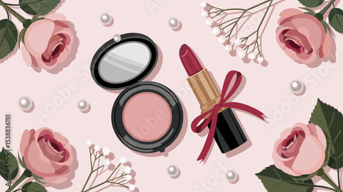 Elegant Rose and Makeup Design Perfect for Branding Cosmetics Beauty Products or Floral Themes