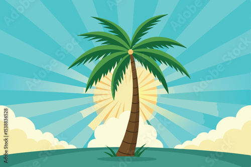 Tropical palm trees silhouetted against a sunset sky on a sandy beach with ocean waves