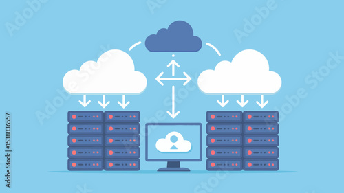 Cloud Computing Server Network Data Storage Design representing efficient data transfer between cloud servers and local computer systems