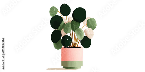 An eye-catching, visually appealing houseplant, potted in a vibrant, stylish container, enhancing the sense of life and freshness it brings to its surroundings. 