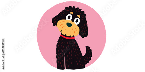 A charming dog cartoon portrait with an expressive gaze, its fluffy fur and playful demeanor are depicted in a delightful artful illustration.