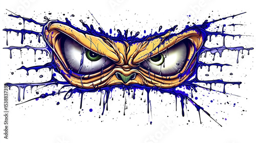 angry monster eyes graffiti sticker wall decal