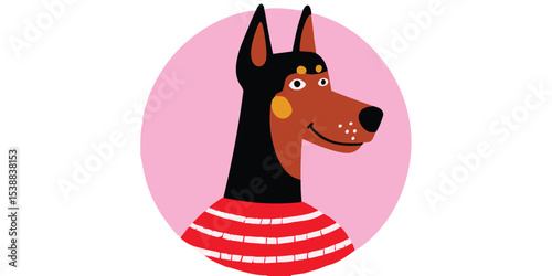 A cartoon illustration of a cheerful dog, rendered in a playful and endearing style. The dog is depicted in a charming, looking friendly manner.