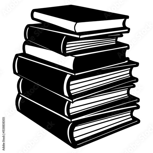 Book Stack Vector | Generative AI & Linocut Silhouette Design for Digital Art & Print