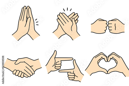 Collection of hand gestures illustrating communication, agreement, and connection