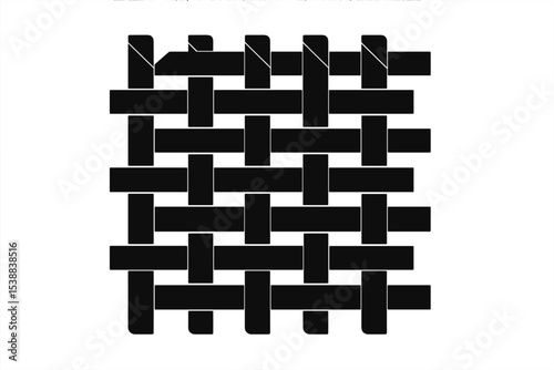 Modern geometric black woven pattern displayed on a white background creates a striking visual contrast and texture