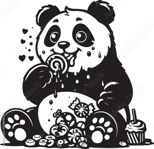 Adorable Panda Bear Enjoying a Delicious Bowl of Noodles Graphic Design