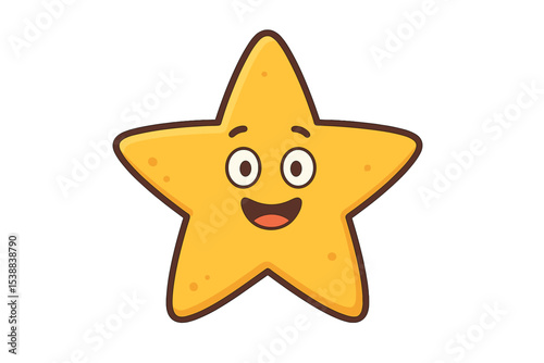 Cheerful cartoon star character smiling on a simple white background in a playful design style