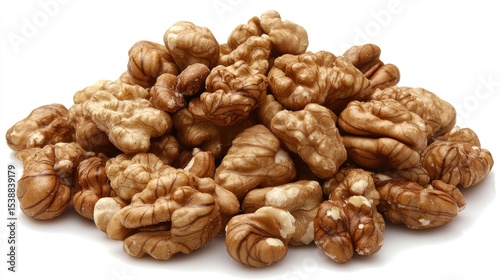 Pile of walnuts on white background