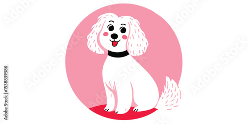 A cheerful and charming cartoon dog illustration. Showcasing a delightful cartoon dog sitting in a pink circle, conveying friendliness and playful demeanor.