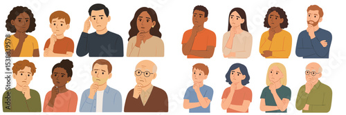Diverse group of people expressing curiosity and contemplation in a creative setting