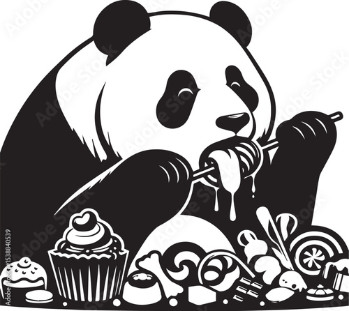 Adorable Panda Bear Enjoying a Delicious Bowl of Noodles Graphic Design