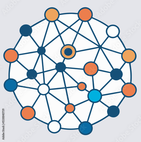 minimal neural network nodes and connections silhouette vector art illustration, social network connection