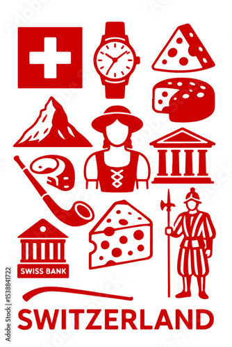 vector isolated red color switzerland traditional cultural symbols