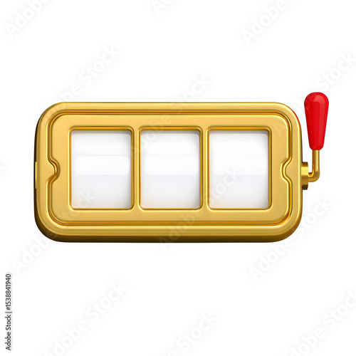 Gold slot machine with blank reels isolated on transparent background