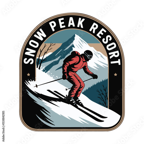 Skiing Winter Sport Logo Symbol, Mountain Skiing Logo Design Template vector illustration