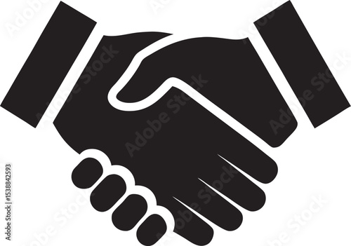 Handshake vector illustration showing business agreement and teamwork concept in black silhouette style