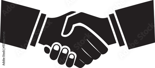 Handshake vector illustration showing business agreement and teamwork concept in black silhouette style