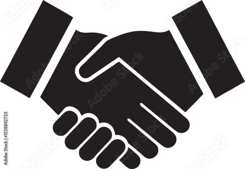 Handshake vector illustration showing business agreement and teamwork concept in black silhouette style