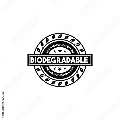 100% Biodegradable Material Black Logo Icon