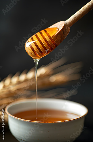 honey dripping from a wooden spoon