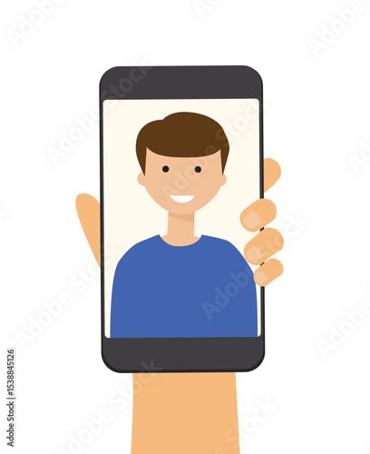 man take a selfie picture of her self with smart phone