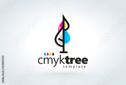 Logo Print Theme. Abstract Tree Cmyk Drops. Template design vector. White background