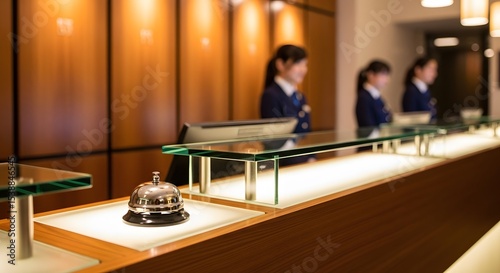 Hotel Reception Serenity: A Quiet Check-In, Polished Counter Reflects Professionalism, Hospitality Welcomes Guests with Calm Efficiency and Grace.