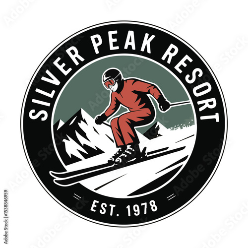 Skiing Winter Sport Logo Symbol, Mountain Skiing Logo Design Template vector illustration