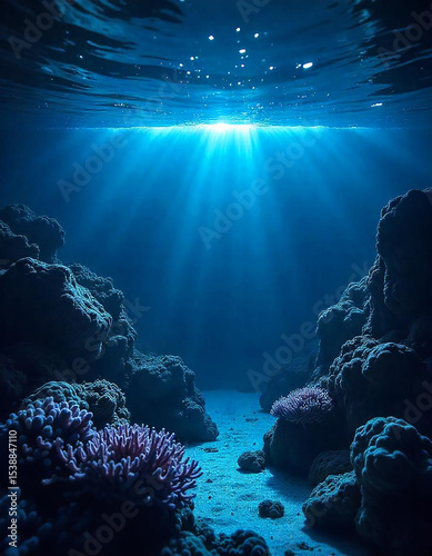 underwater scene with coral reef and coral