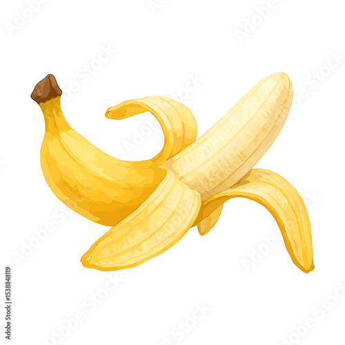 Yellow Banana Half Peeled Clipart Vector