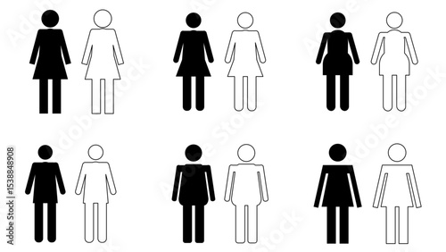 Female Avatar Icons Vector Set – Black & Outline Woman Silhouette Collection