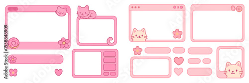 Cute pink graphic templates featuring cats and flowers for online content creation and customization