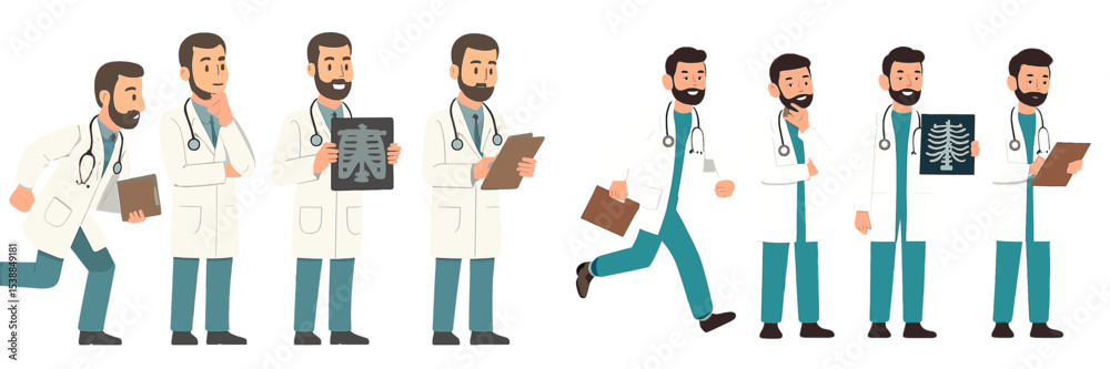 Medical professionals in various poses showcasing different aspects of patient care and consultation in a concise, informative manner Medical professionals in various poses showcasing different aspects of patient care and consultation in a concise, informative manner