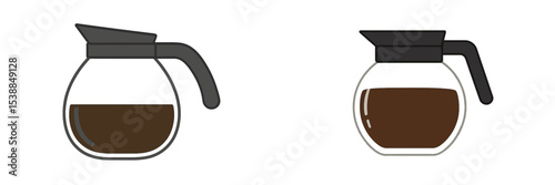 Coffee pots showcasing two distinct designs filled with brewed coffee on a simple background