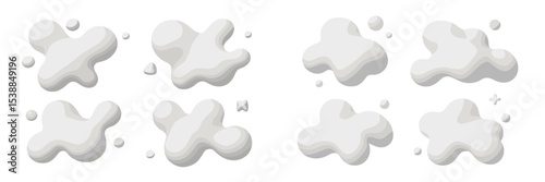 Various fluffy cloud shapes created on a white background for artistic and creative use