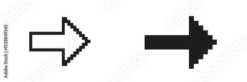 Pixelated right arrow graphic contrasting in black and white on a simple background with clear lines and shapes