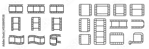 Collection of various film strip designs featuring different shapes and sizes for creative projects